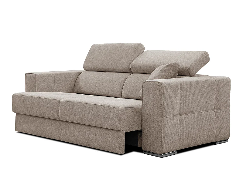 QUARTZ Sofa 3-Sitzer mit Ausziehsitz und verstellbare Kopfstützen, taupe