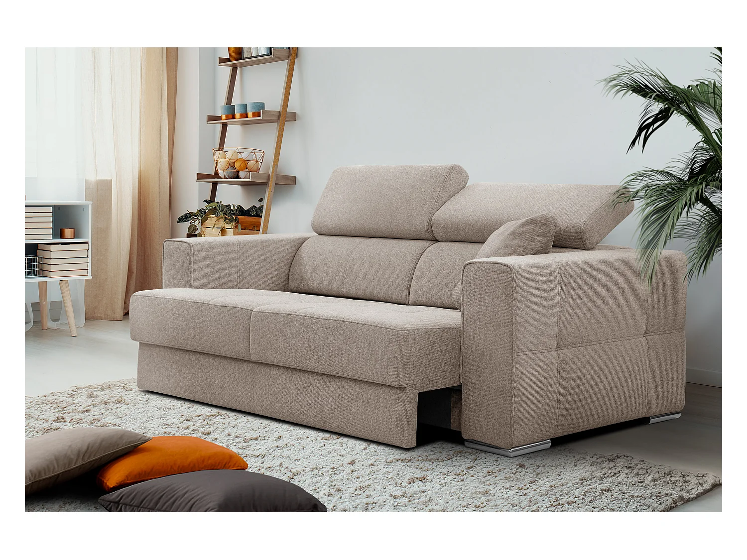 QUARTZ Sofa 3-Sitzer mit Ausziehsitz und verstellbare Kopfstützen, taupe