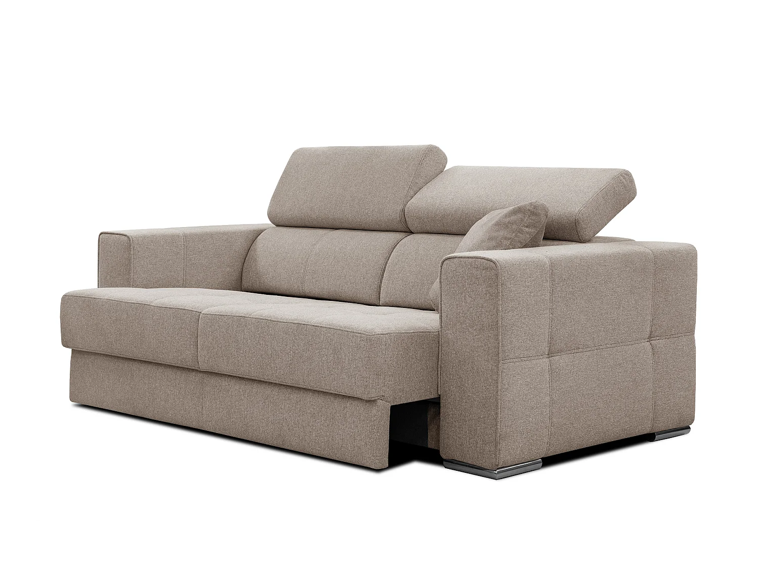 Canapé 3 places avec siège extensible et appuis-tête réglables, tissu taupe - QUARTZ