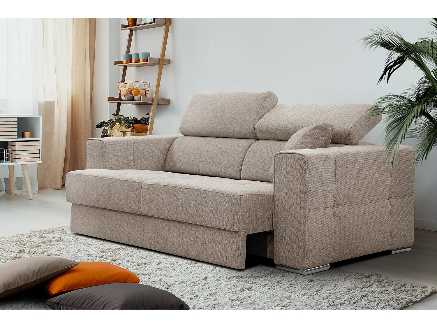 QUARTZ Sofa 3-Sitzer mit Ausziehsitz und verstellbare Kopfstützen, taupe