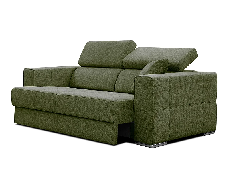 QUARTZ Sofa 3-Sitzer mit Ausziehsitz und verstellbare Kopfstützen, olive