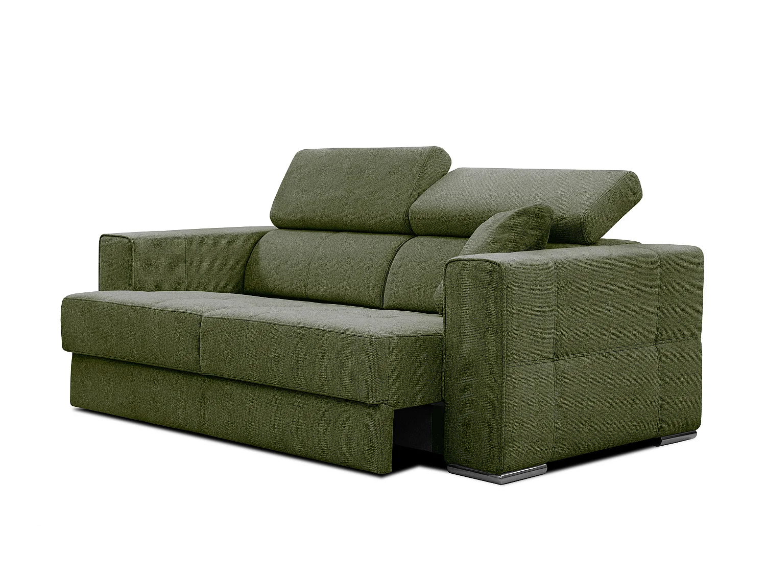 Canapé 3 places avec siège extensible et appuis-tête réglables, tissu olive - QUARTZ