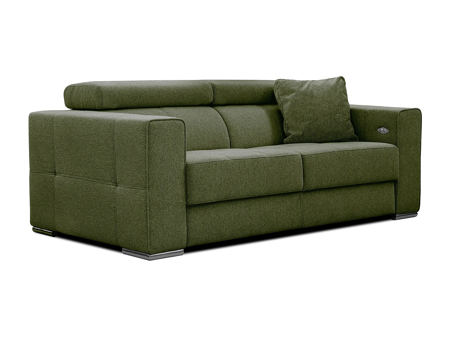 Canapé 3 places avec siège extensible et appuis-tête réglables, tissu olive - QUARTZ