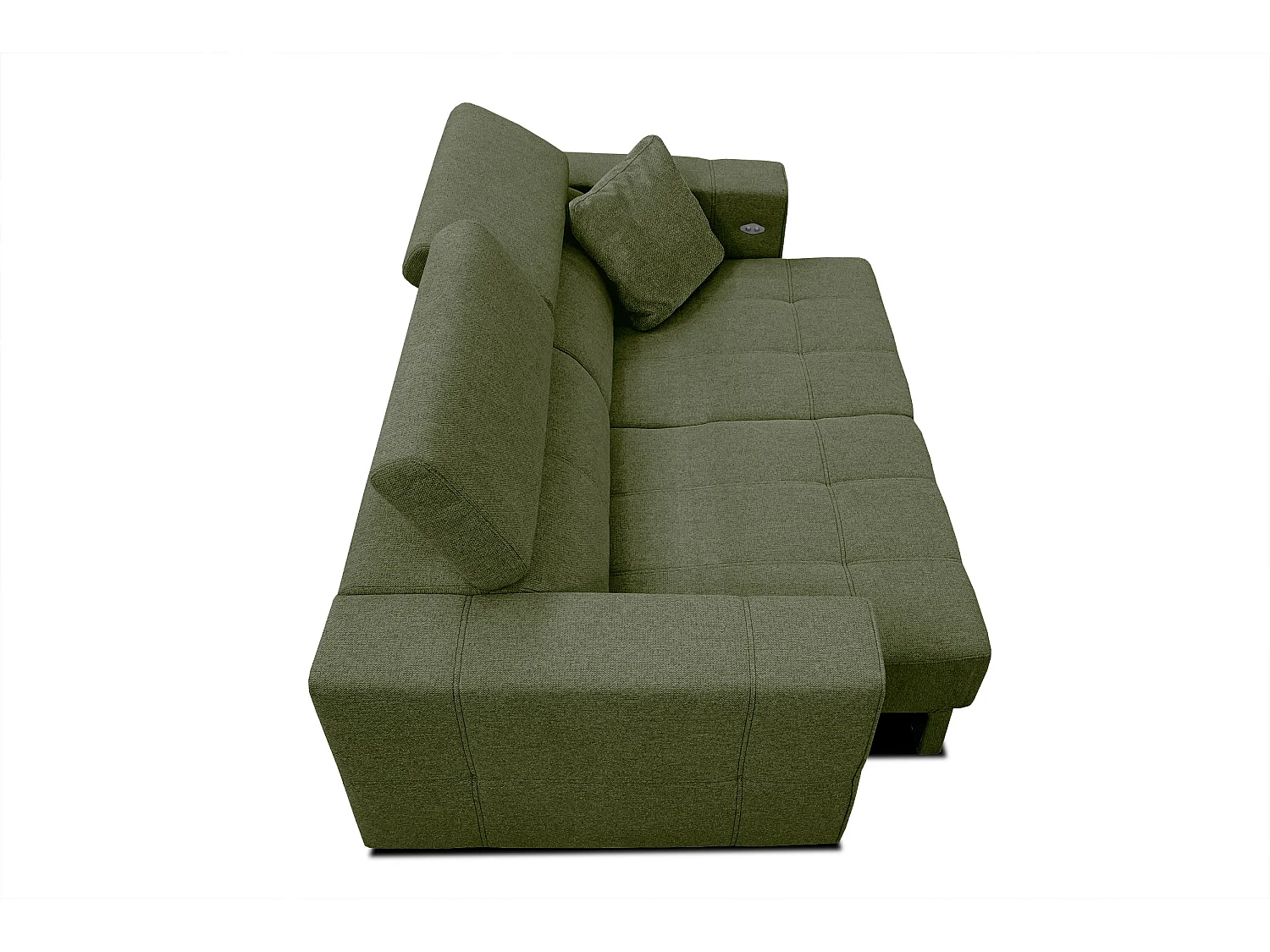 Canapé 3 places avec siège extensible et appuis-tête réglables, tissu olive - QUARTZ