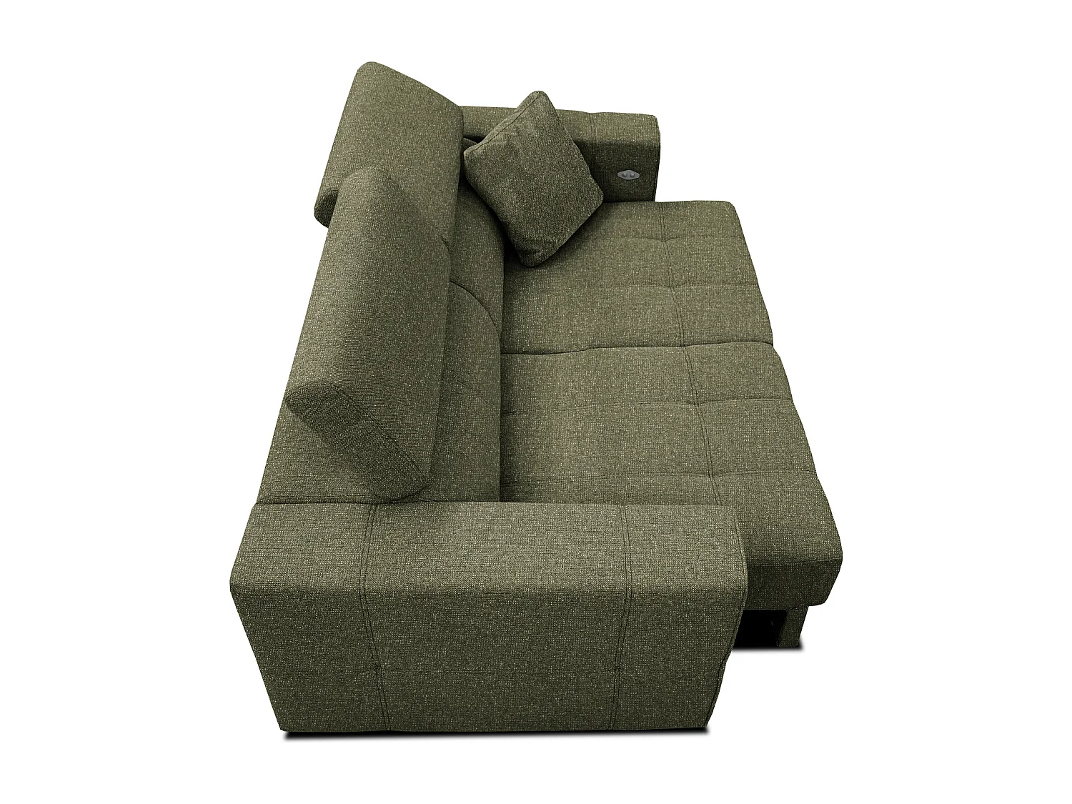 Canapé 3 places avec siège extensible et appuis-tête réglables, tissu olive - QUARTZ