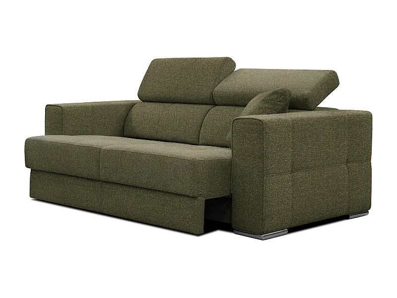 QUARTZ Sofa 3-Sitzer mit Ausziehsitz und verstellbare Kopfstützen, olive