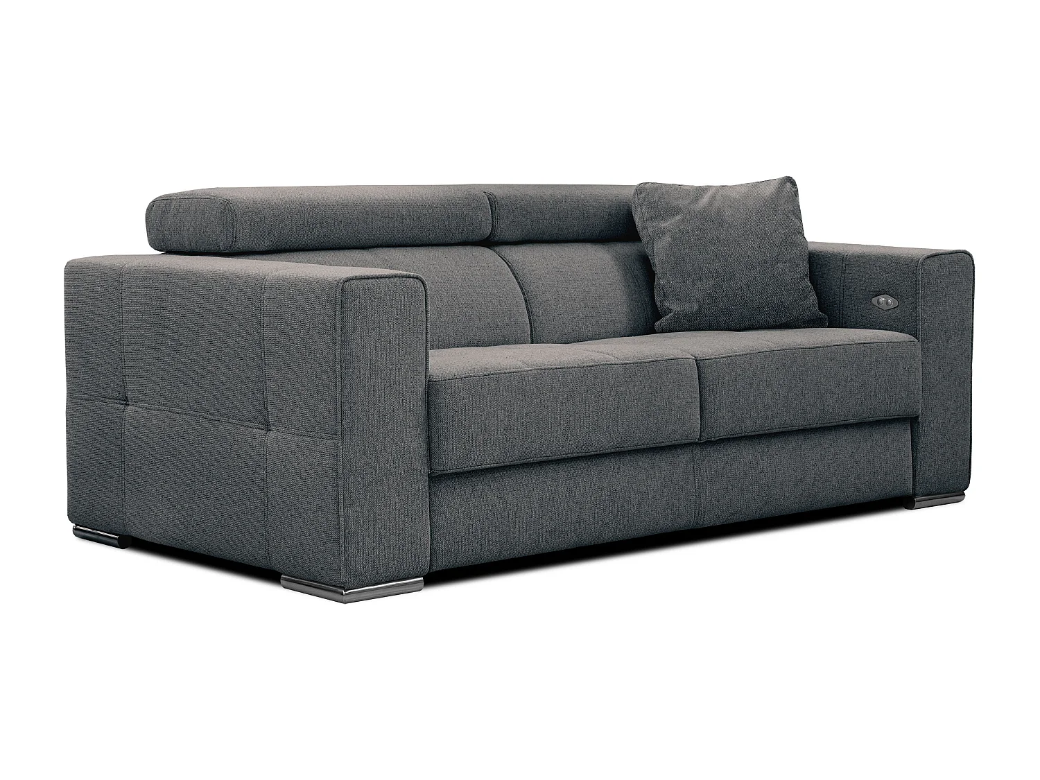 QUARTZ Sofa 3-Sitzer mit Ausziehsitz und verstellbare Kopfstützen, dunkelgrau