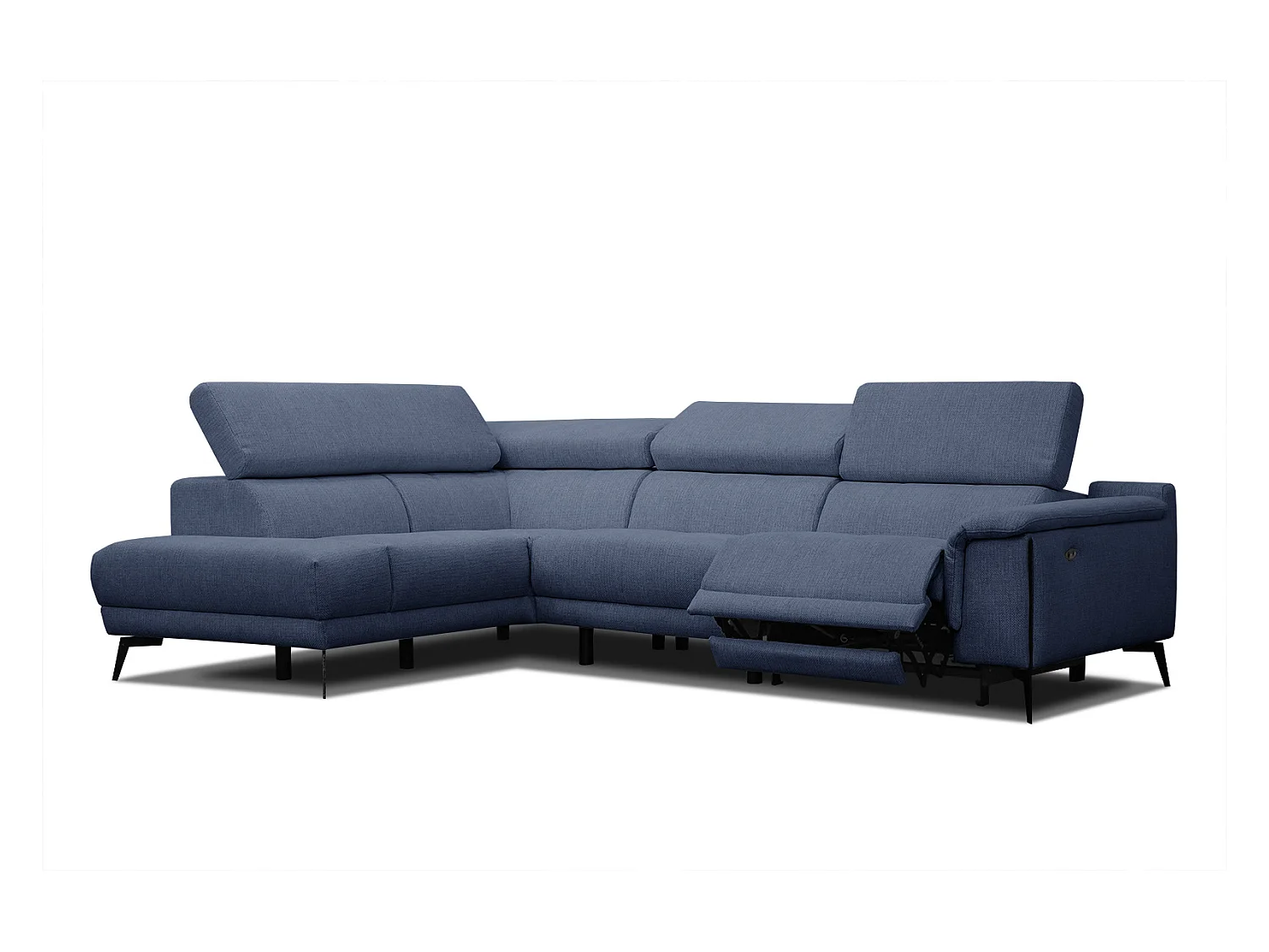 Canapé d'angle gauche 4 places avec un relax électrique tissu bleu foncé - Matera