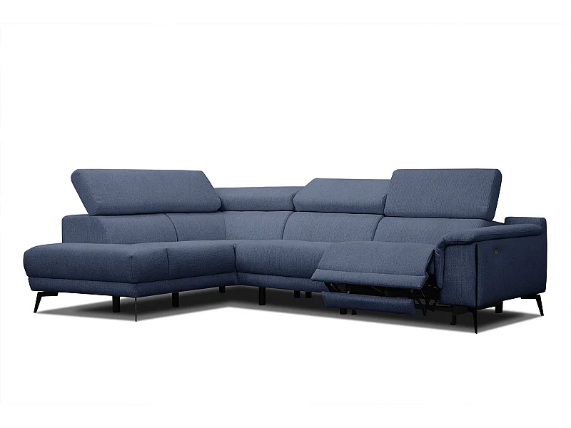 Canapé d'angle gauche 4 places avec un relax électrique tissu bleu foncé - Matera