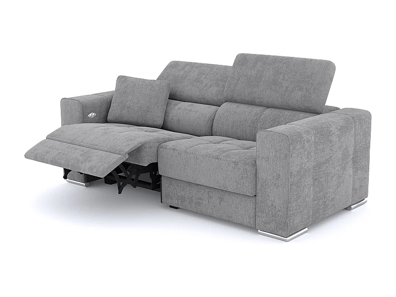 QUARTZ Sofa 3-Sitzer mit 1 Relaxfunktion und verstellbare Kopfstützen, grau