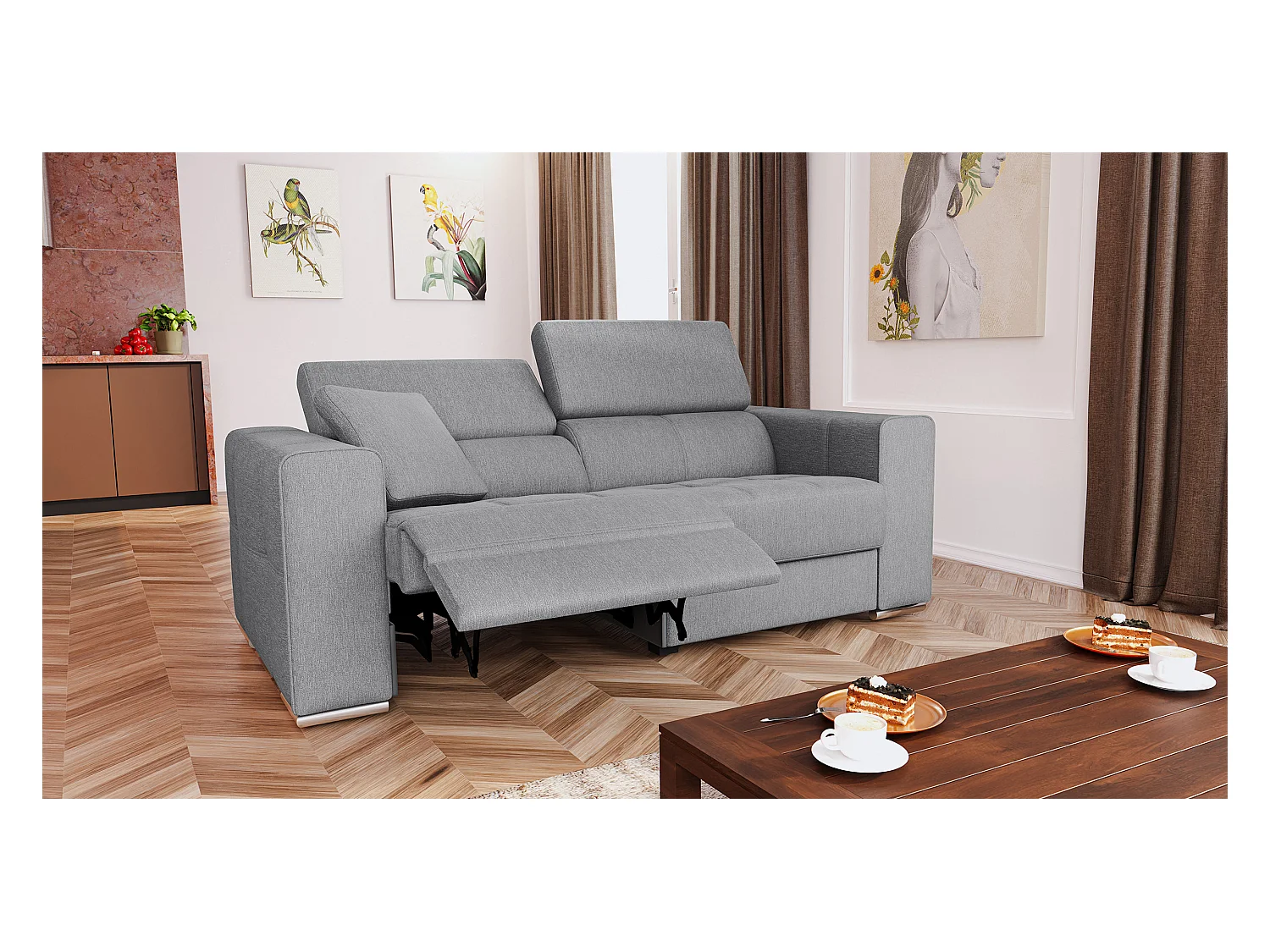 Canapé 3 places avec 1 relax électrique tissu gris - QUARTZ