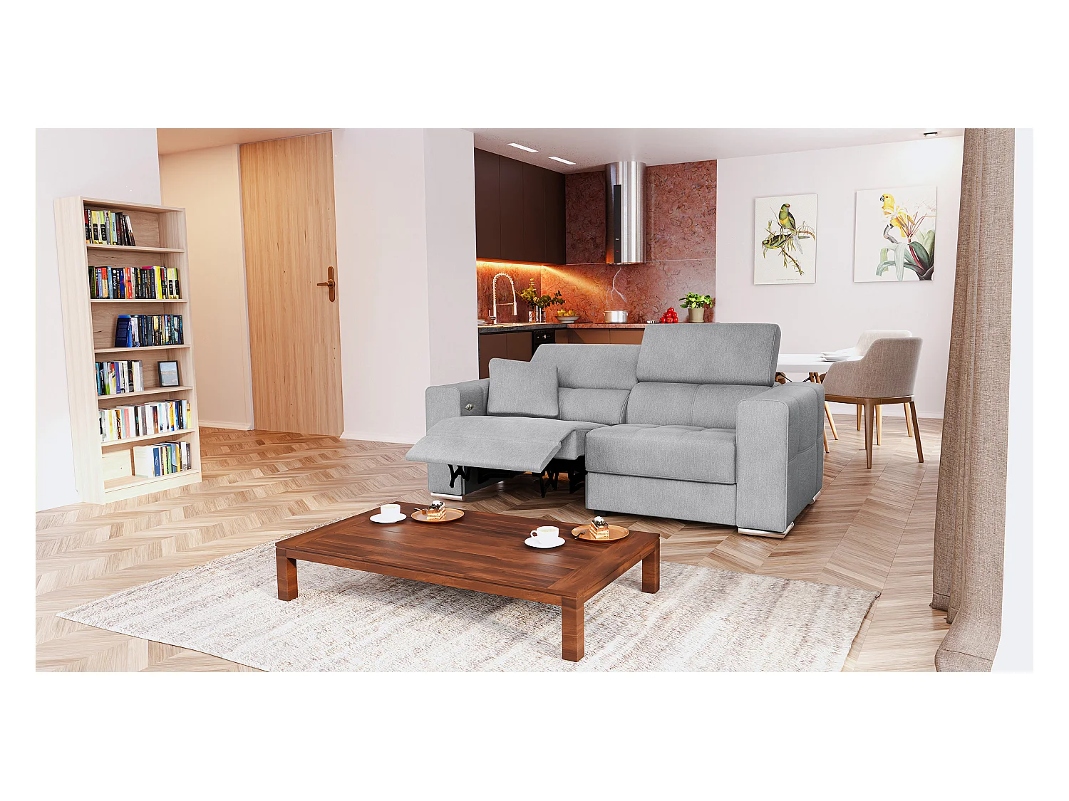 Canapé 3 places avec 1 relax électrique tissu gris - QUARTZ