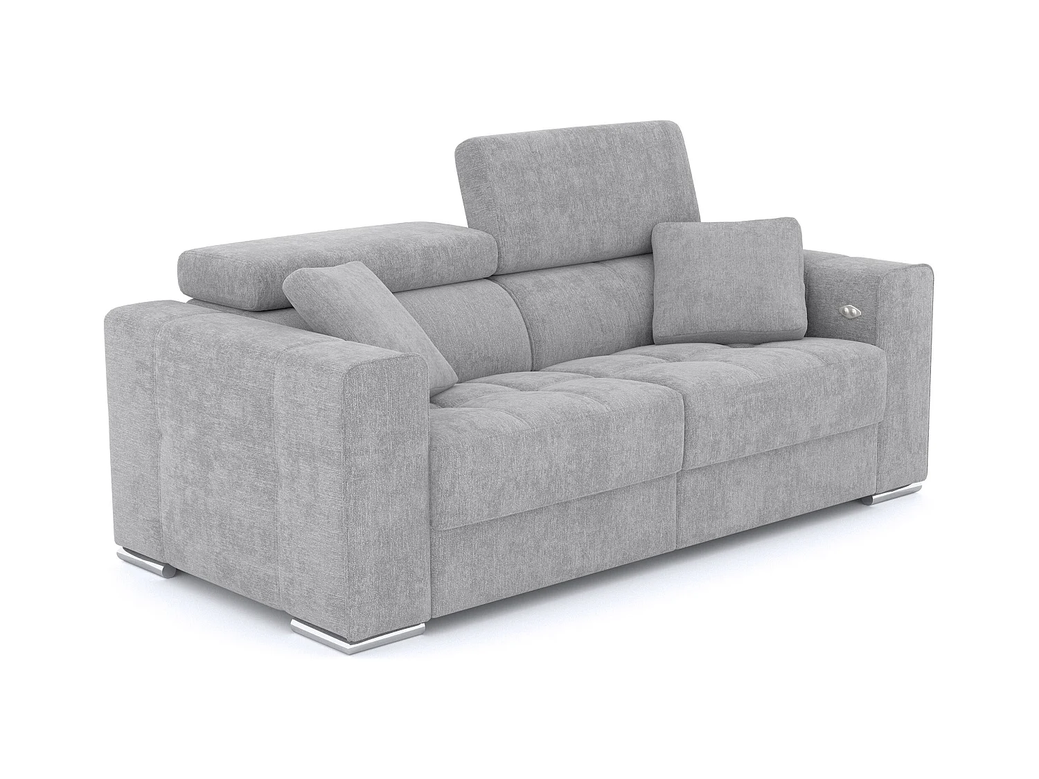 QUARTZ Sofa 3-Sitzer mit 2 Relaxfunktionen und verstellbare Kopfstützen, hellgrau