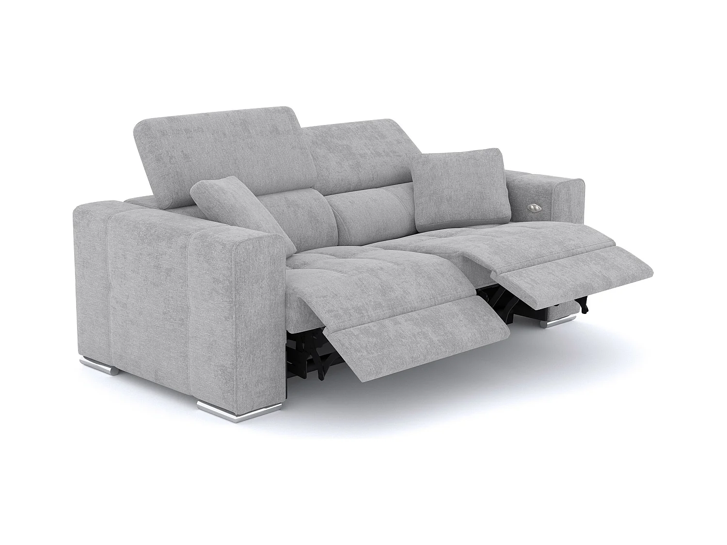 QUARTZ Sofa 3-Sitzer mit 2 Relaxfunktionen und verstellbare Kopfstützen, hellgrau