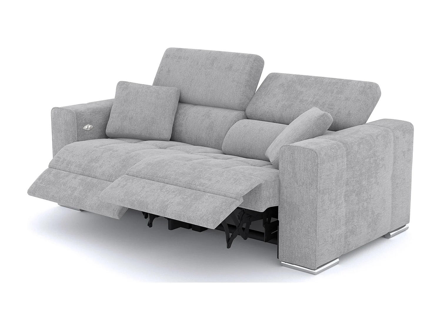 QUARTZ Sofa 3-Sitzer mit 2 Relaxfunktionen und verstellbare Kopfstützen, hellgrau