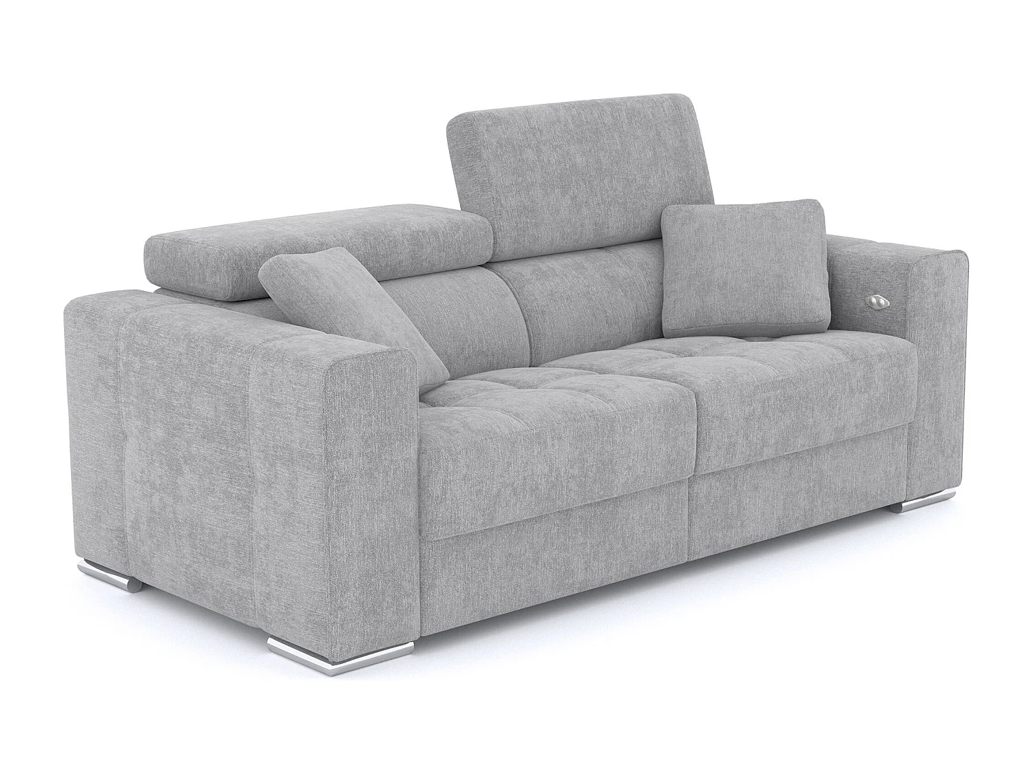 QUARTZ Sofa 3-Sitzer mit 2 Relaxfunktionen und verstellbare Kopfstützen, hellgrau