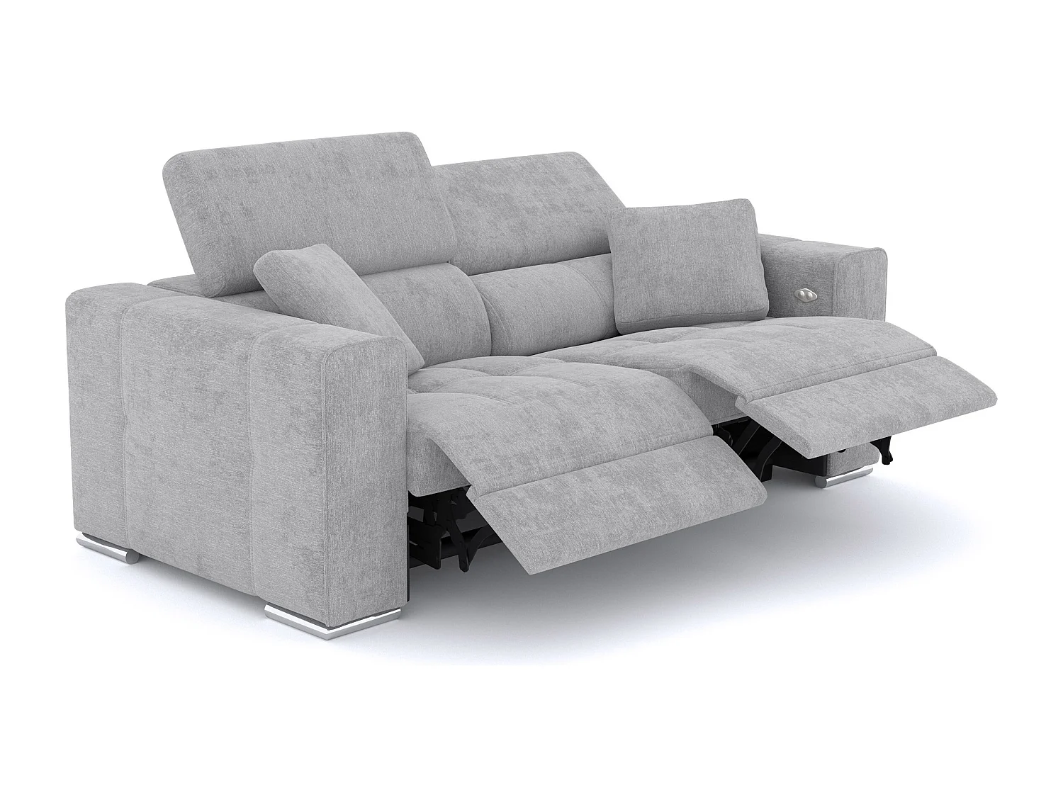 QUARTZ Sofa 3-Sitzer mit 2 Relaxfunktionen und verstellbare Kopfstützen, hellgrau
