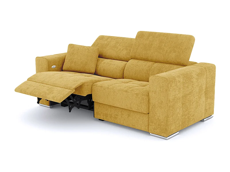 QUARTZ Sofa 3-Sitzer mit 1 Relaxfunktion und verstellbare Kopfstützen, senfgelb