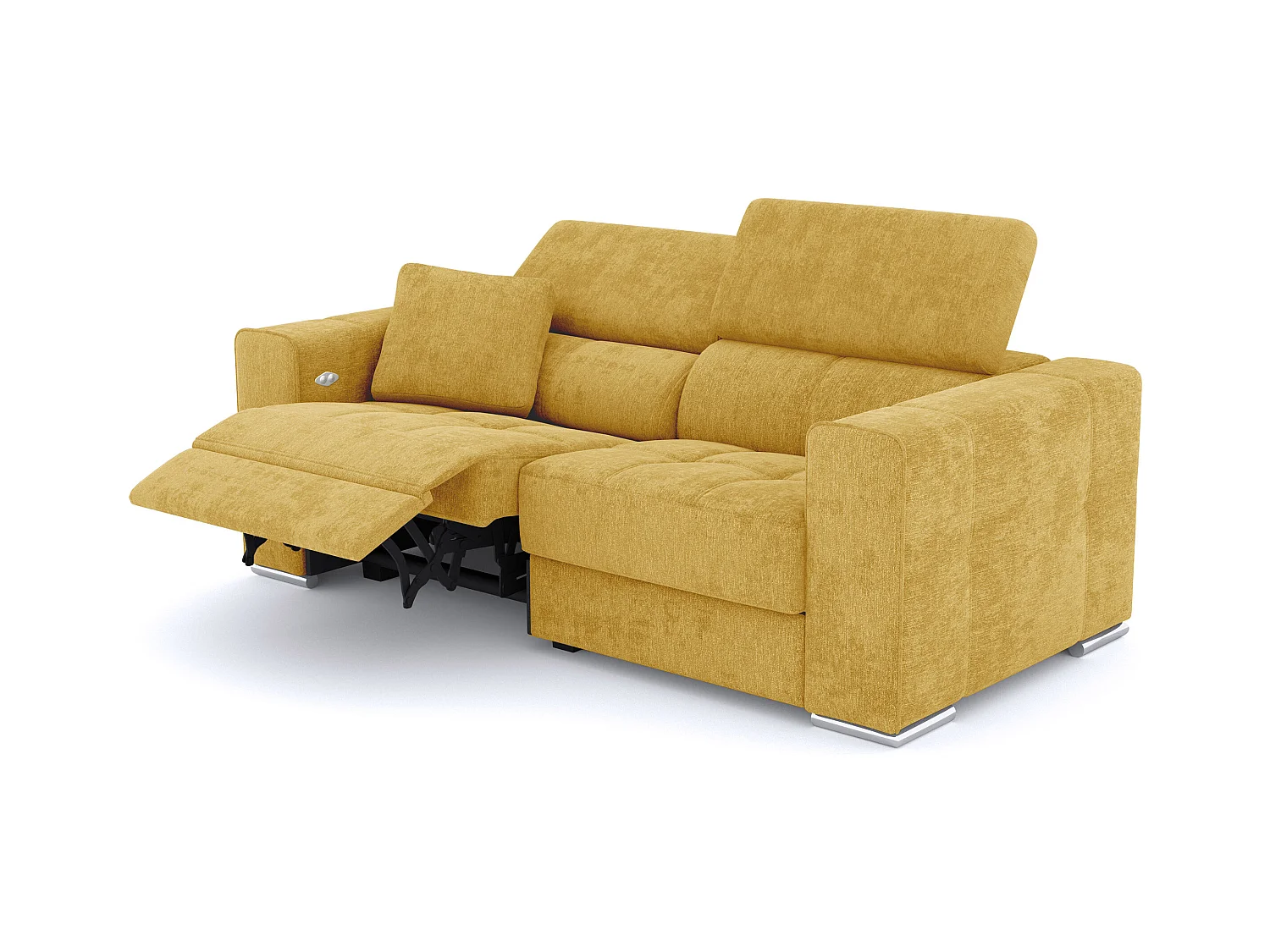 QUARTZ Sofa 3-Sitzer mit 1 Relaxfunktion und verstellbare Kopfstützen, senfgelb