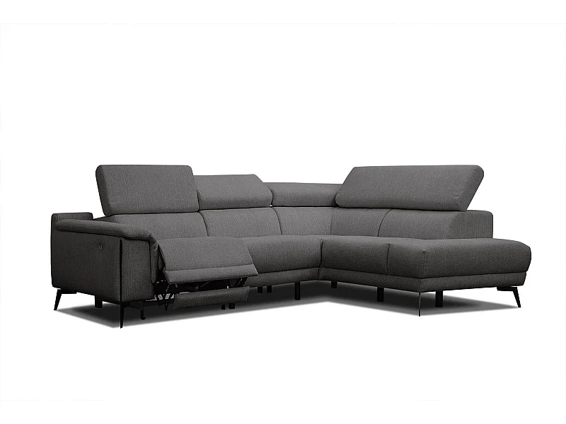Canapé d'angle droit 4 places avec un relax électrique tissu gris foncé - Matera