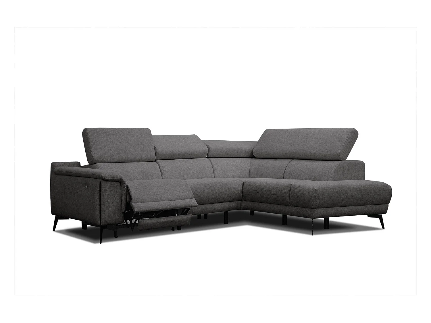 Canapé d'angle droit 4 places avec un relax électrique tissu gris foncé - Matera