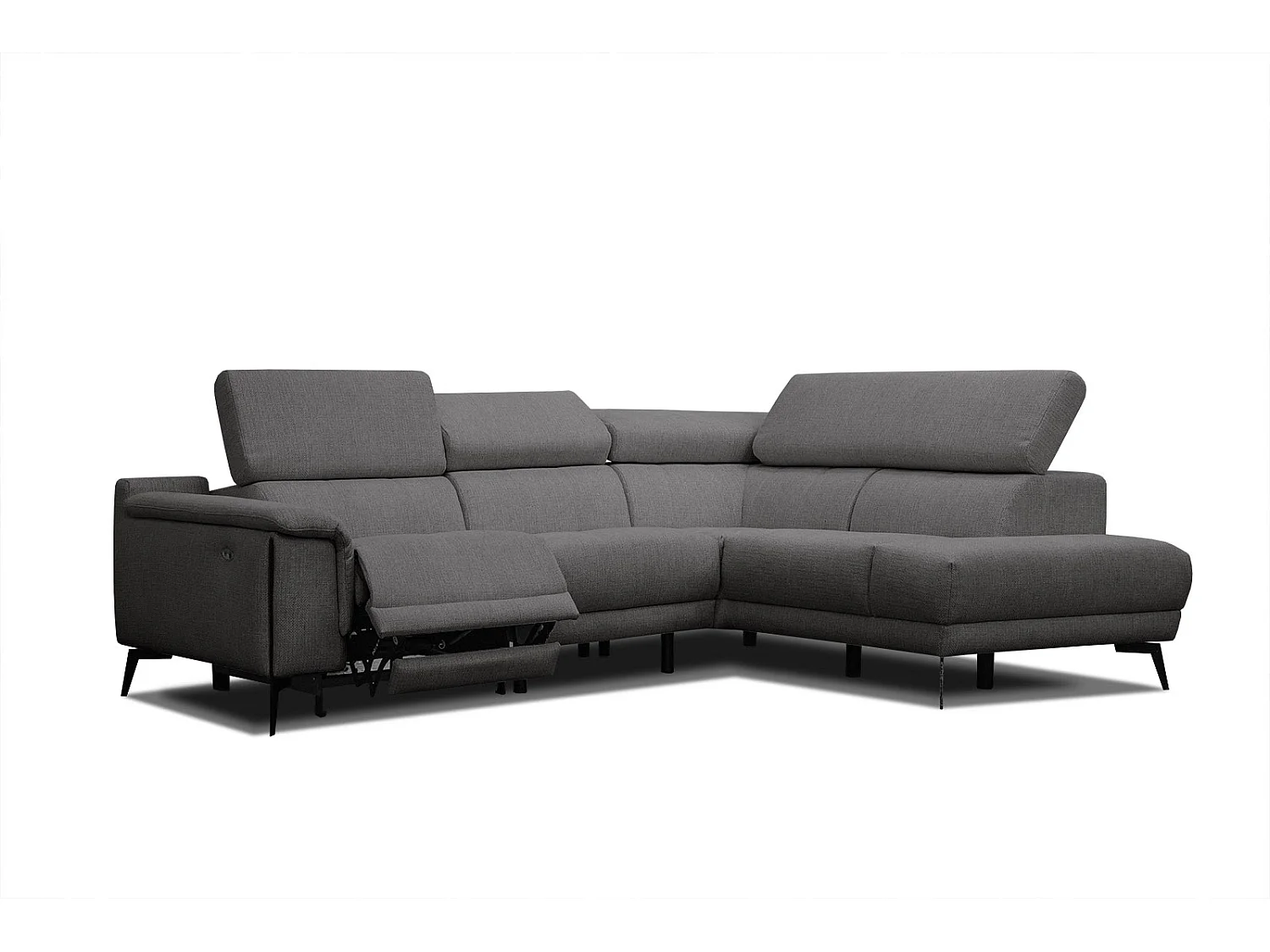Canapé d'angle droit 4 places avec un relax électrique tissu gris foncé - Matera