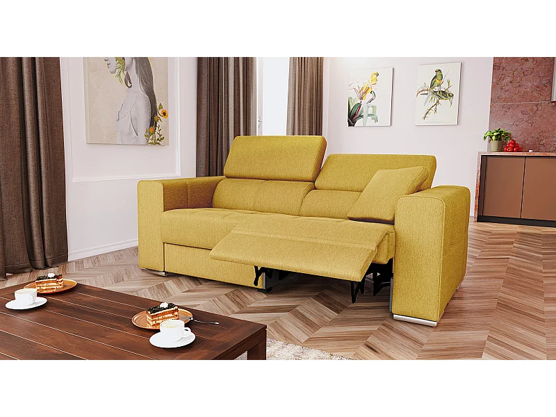 QUARTZ Sofa 3-Sitzer mit 1 Relaxfunktion und verstellbare Kopfstützen, senfgelb