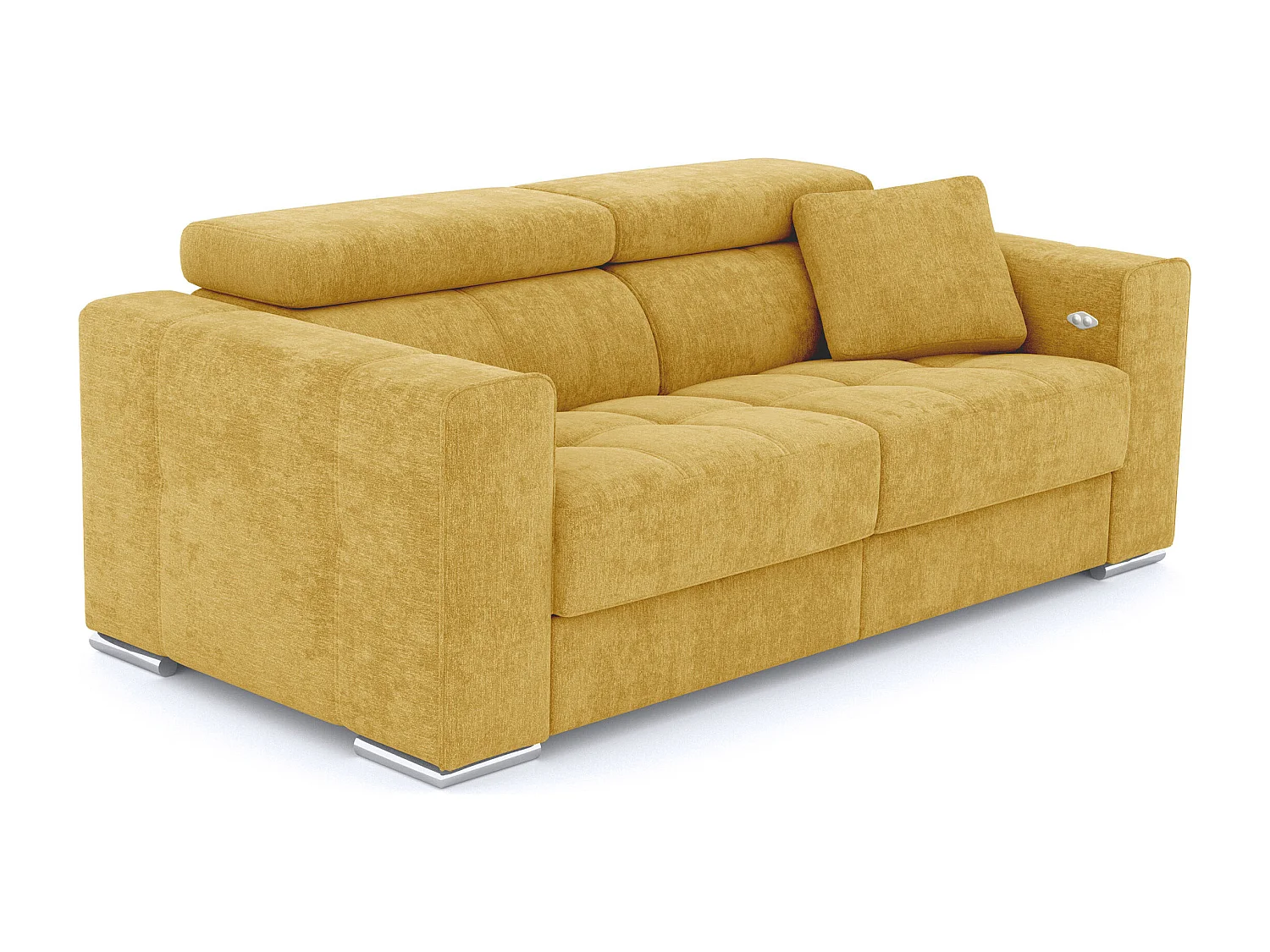 QUARTZ Sofa 3-Sitzer mit 1 Relaxfunktion und verstellbare Kopfstützen, senfgelb