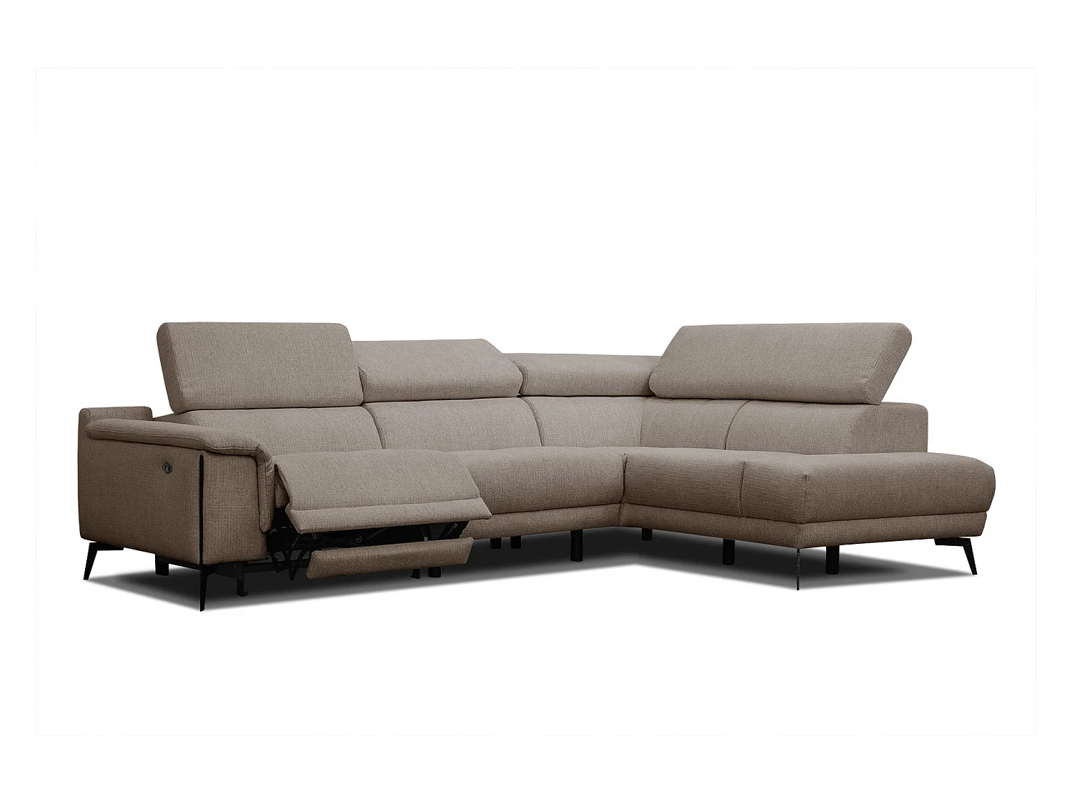 Canapé d'angle droit 4 places avec un relax électrique tissu marron clair - Matera