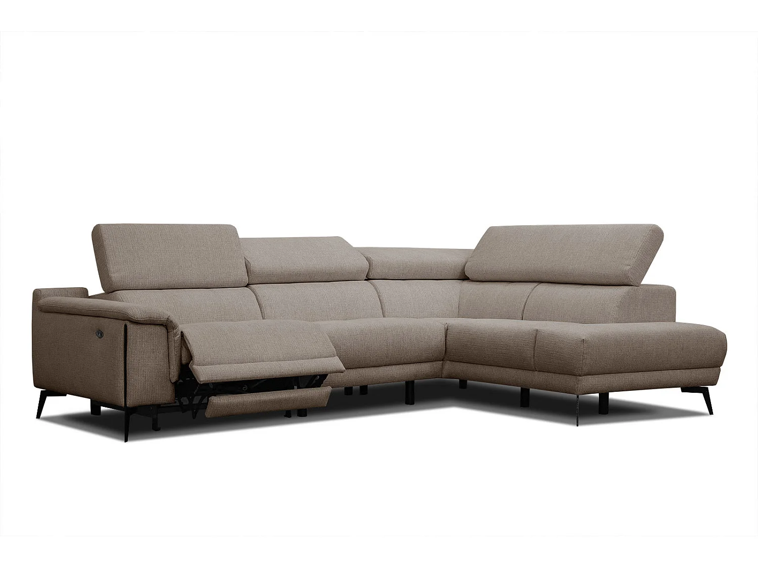 Canapé d'angle droit 4 places avec un relax électrique tissu marron clair - Matera
