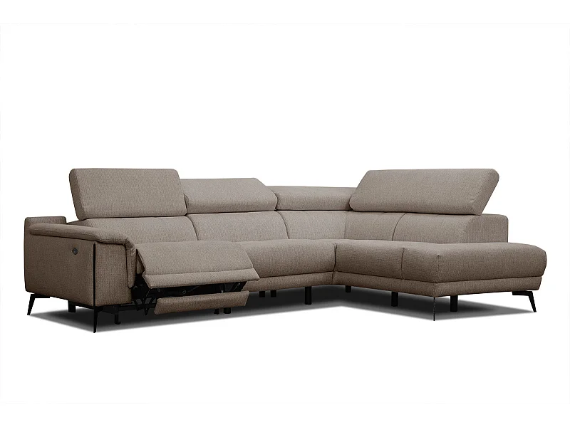 Canapé d'angle droit 4 places avec un relax électrique tissu marron clair - Matera