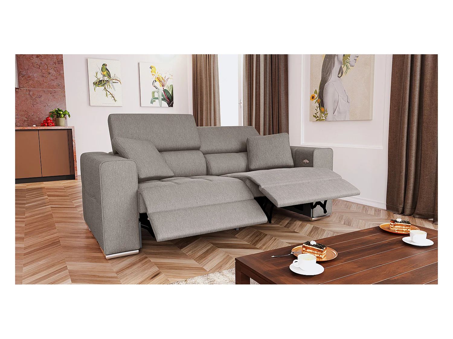 Canapé 3 places avec 2 relax électriques tissu beige - QUARTZ