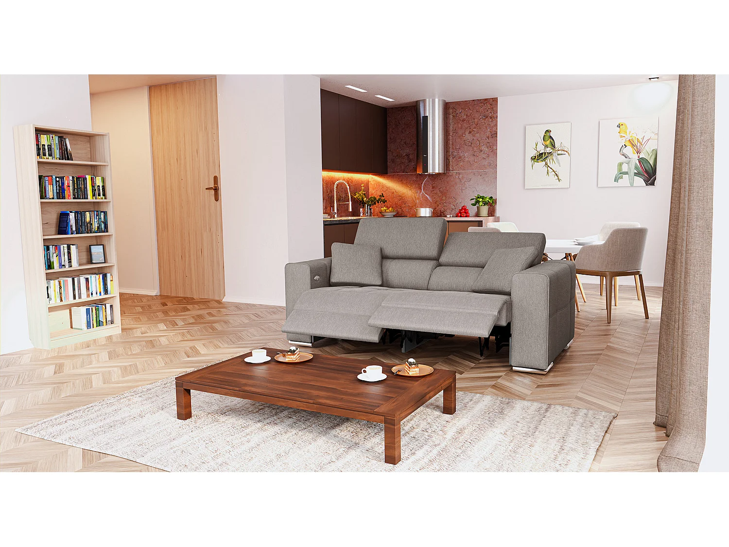 QUARTZ Sofa 3-Sitzer mit 2 Relaxfunktionen und verstellbare Kopfstützen, beige