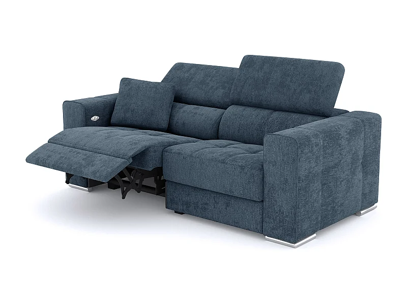 QUARTZ Sofa 3-Sitzer mit 1 Relaxfunktion und verstellbare Kopfstützen, blau