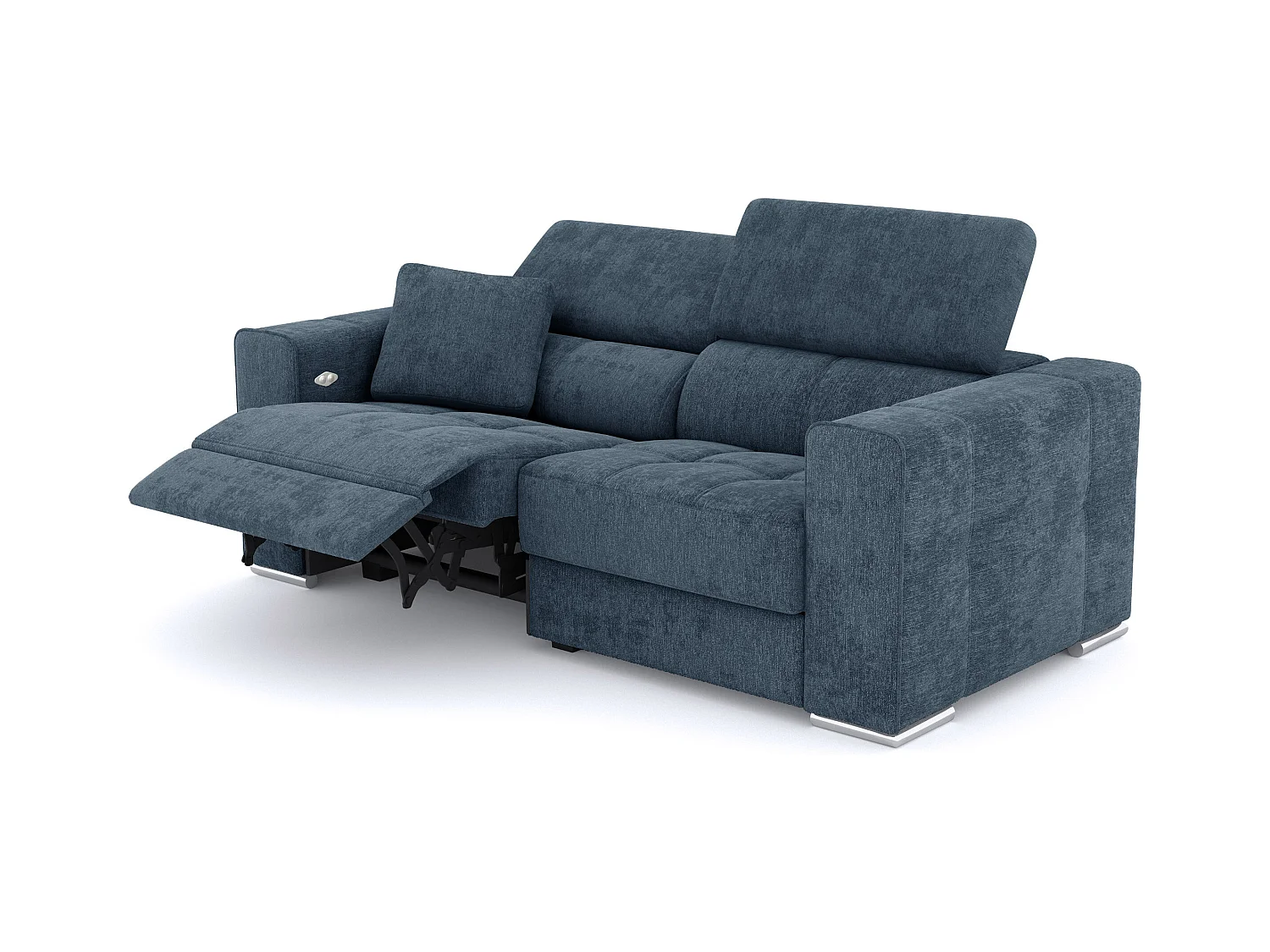 QUARTZ Sofa 3-Sitzer mit 1 Relaxfunktion und verstellbare Kopfstützen, blau