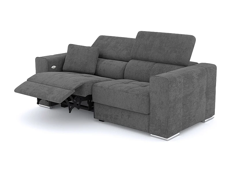 QUARTZ Sofa 3-Sitzer mit 1 Relaxfunktion und verstellbare Kopfstützen, dunkelgrau