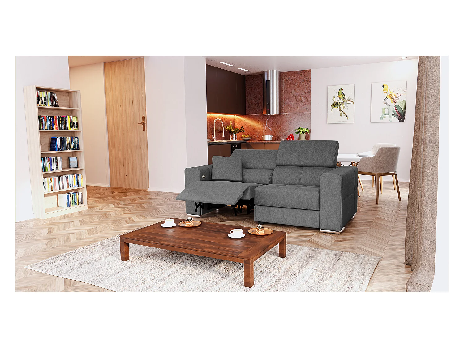 Canapé 3 places avec 1 relax électrique tissu gris foncé - QUARTZ