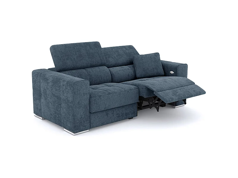 QUARTZ Sofa 3-Sitzer mit 1 Relaxfunktion und verstellbare Kopfstützen, blau
