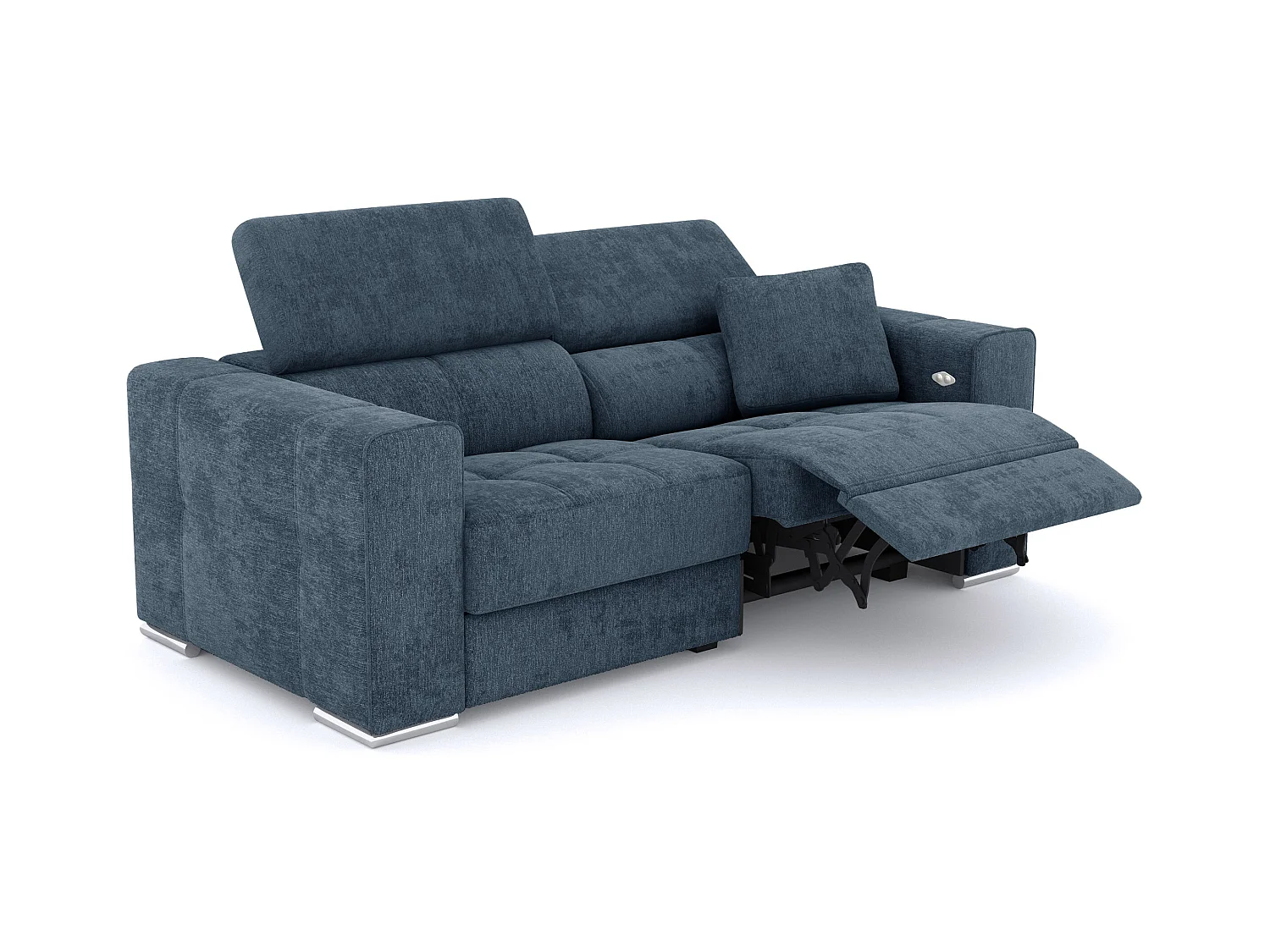 Canapé 3 places avec 1 relax électrique tissu bleu - QUARTZ
