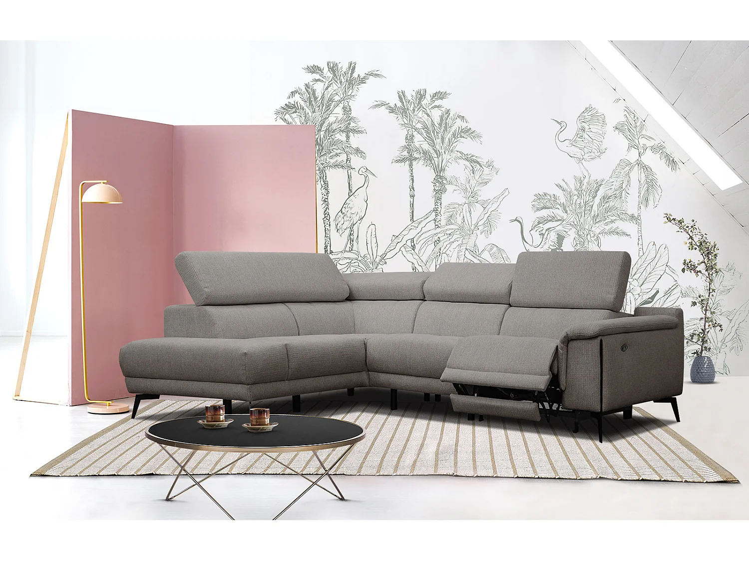 Canapé d'angle gauche 4 places avec un relax électrique tissu taupe - Matera