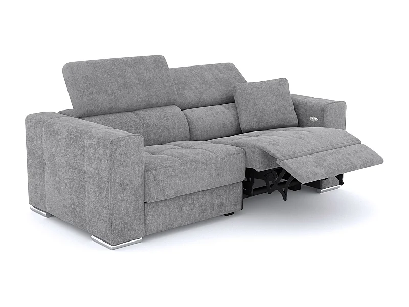 QUARTZ Sofa 3-Sitzer mit 1 Relaxfunktion und verstellbare Kopfstützen, grau