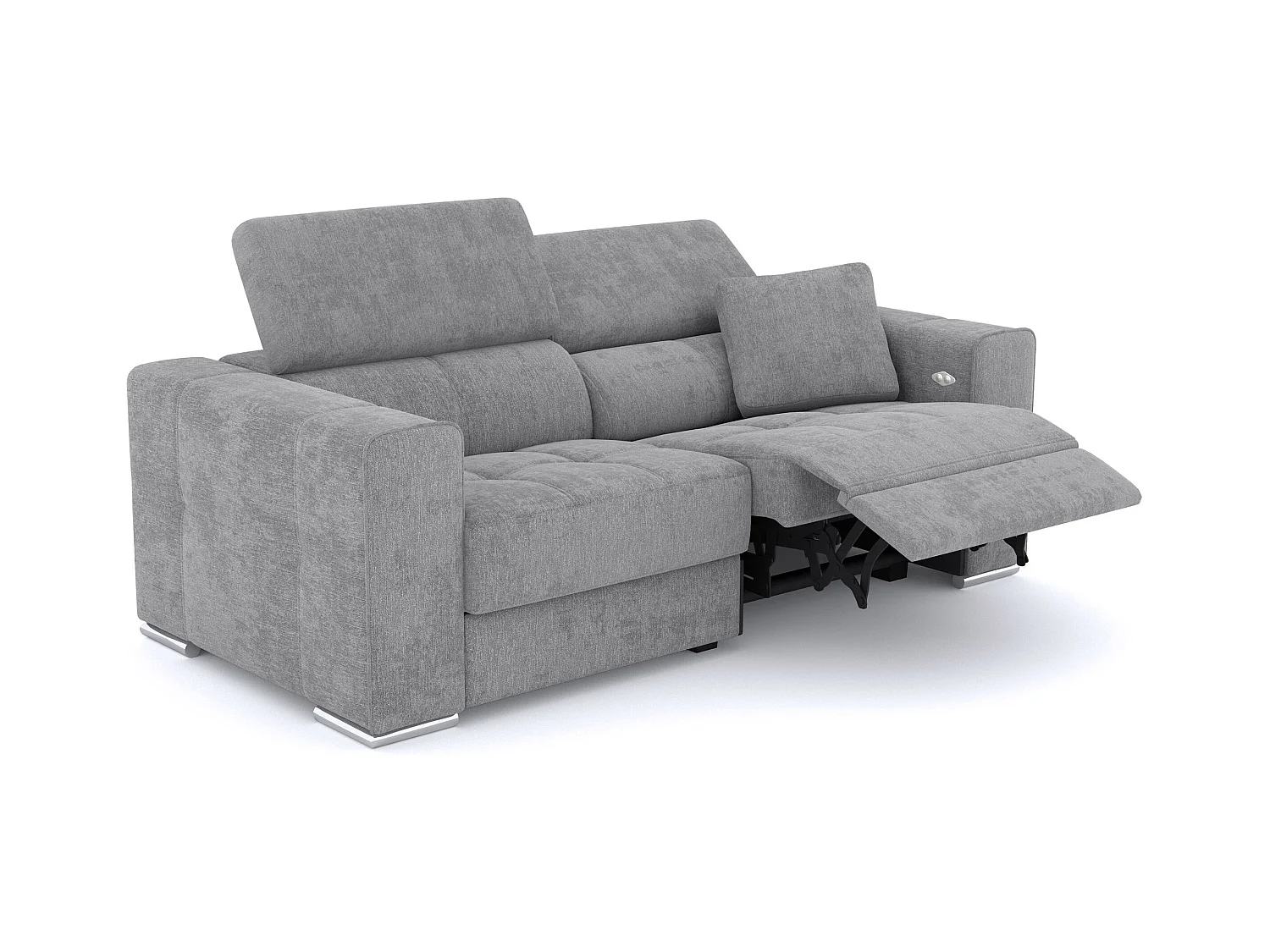 QUARTZ Sofa 3-Sitzer mit 1 Relaxfunktion und verstellbare Kopfstützen, grau