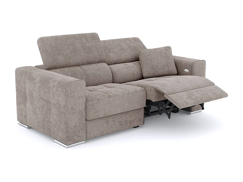 QUARTZ Sofa 3-Sitzer mit 1 Relaxfunktion und verstellbare Kopfstützen, beige