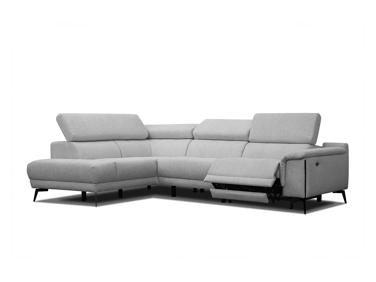 Canapé d'angle gauche 4 places avec un relax électrique tissu gris - Matera