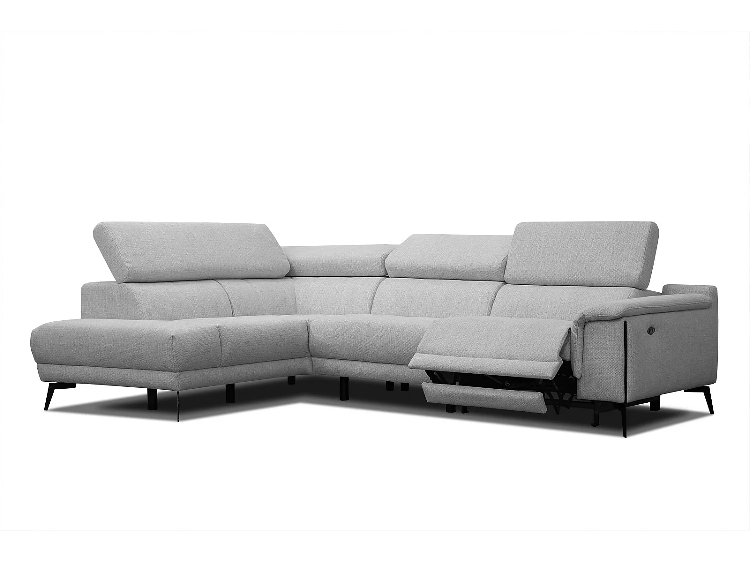 Canapé d'angle gauche 4 places avec un relax électrique tissu gris - Matera