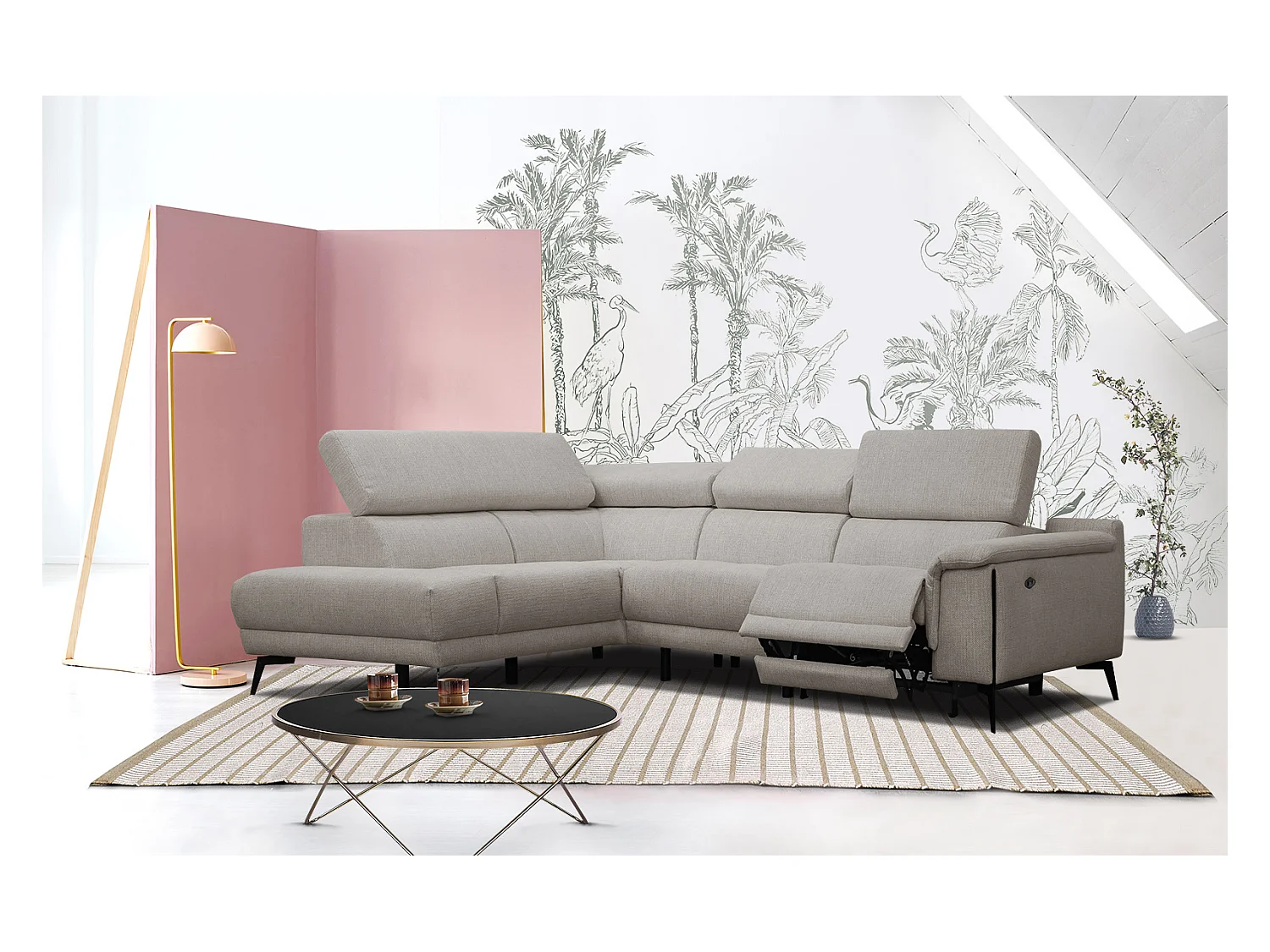 Canapé d'angle gauche 4 places avec un relax électrique gris chaud - Matera