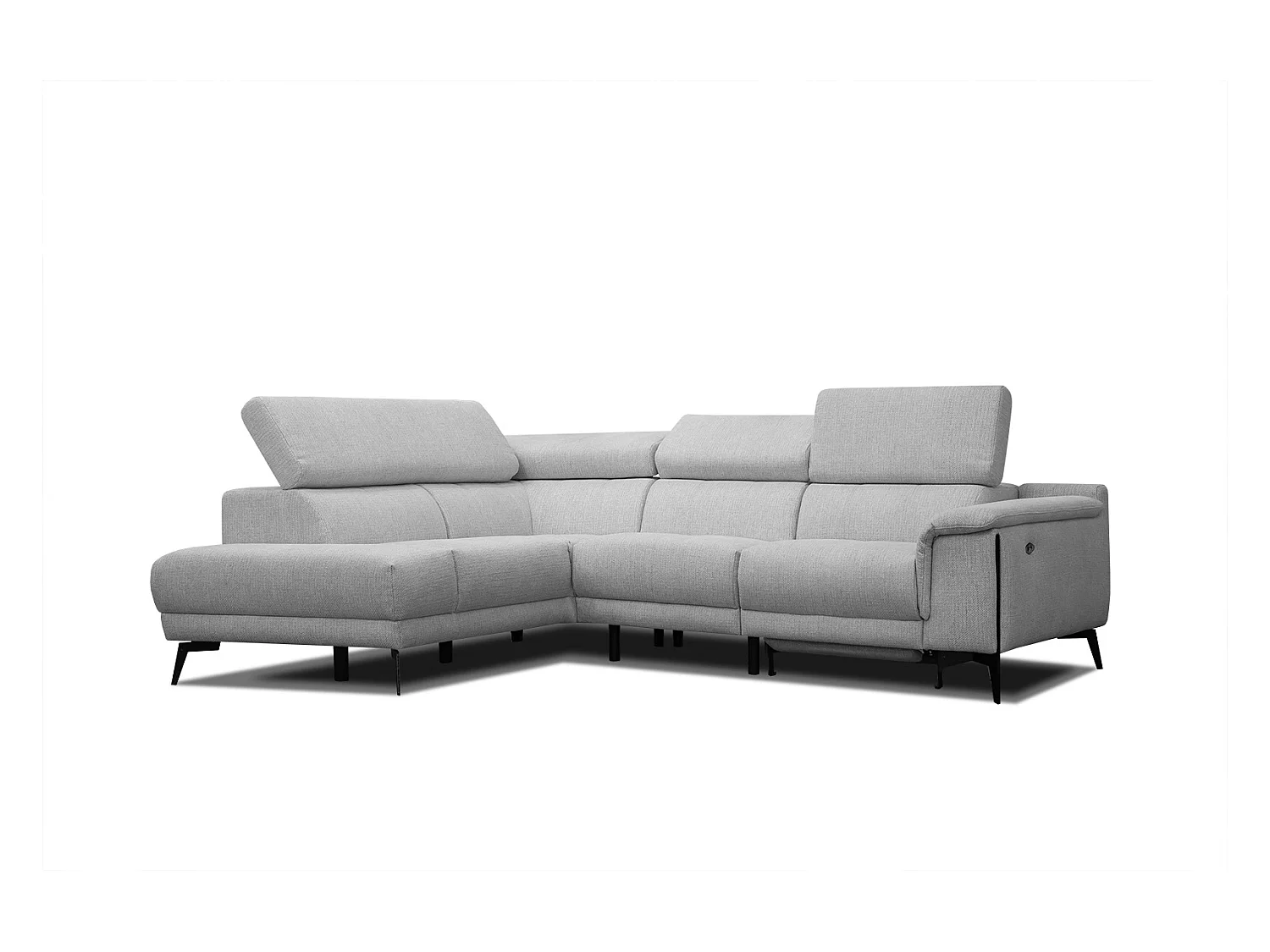 Canapé d'angle gauche 4 places avec un relax électrique tissu gris - Matera
