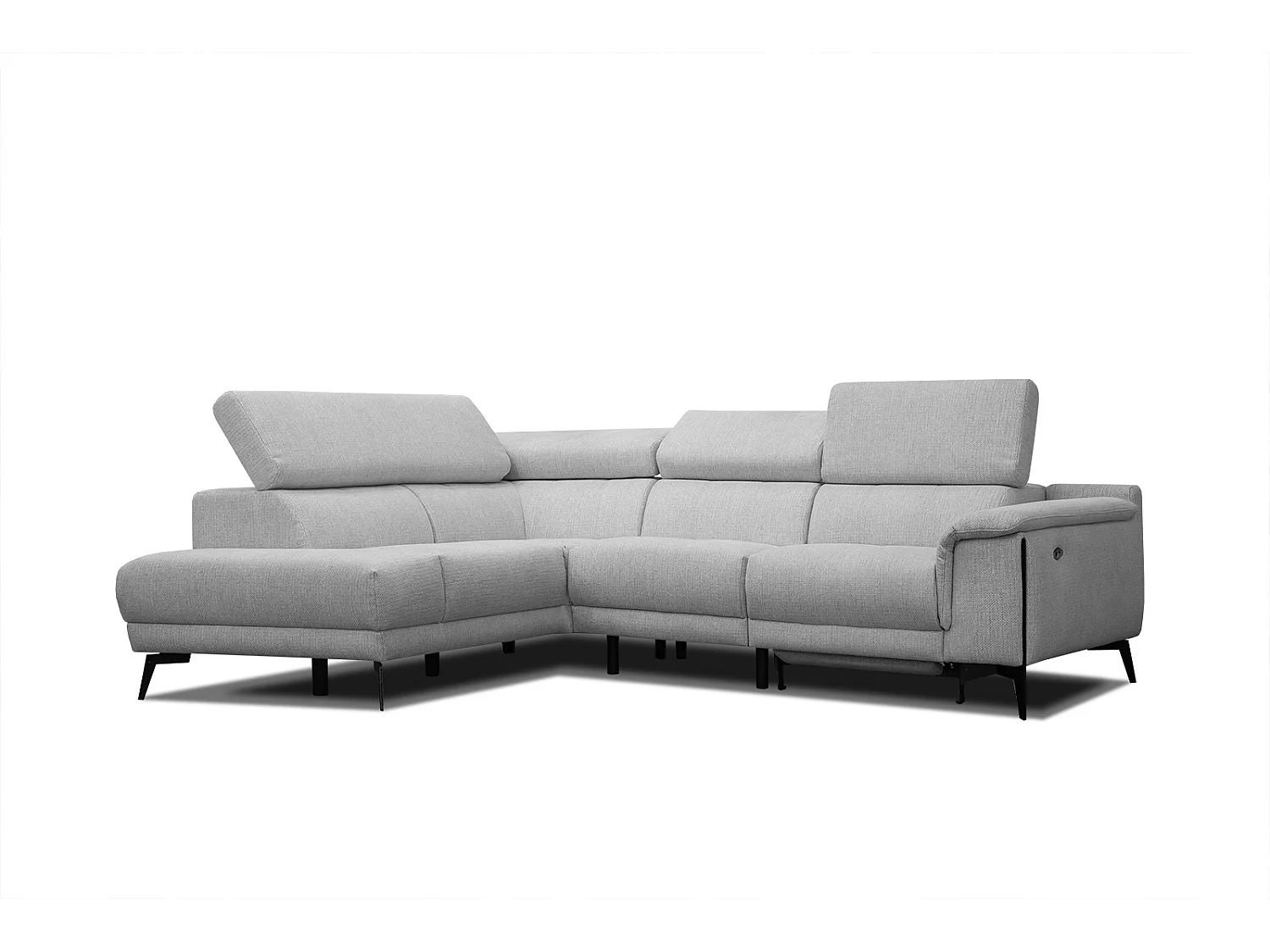 Canapé d'angle gauche 4 places avec un relax électrique tissu gris - Matera
