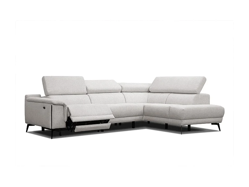 Canapé d'angle droit 4 places avec un relax électrique tissu écru - Matera