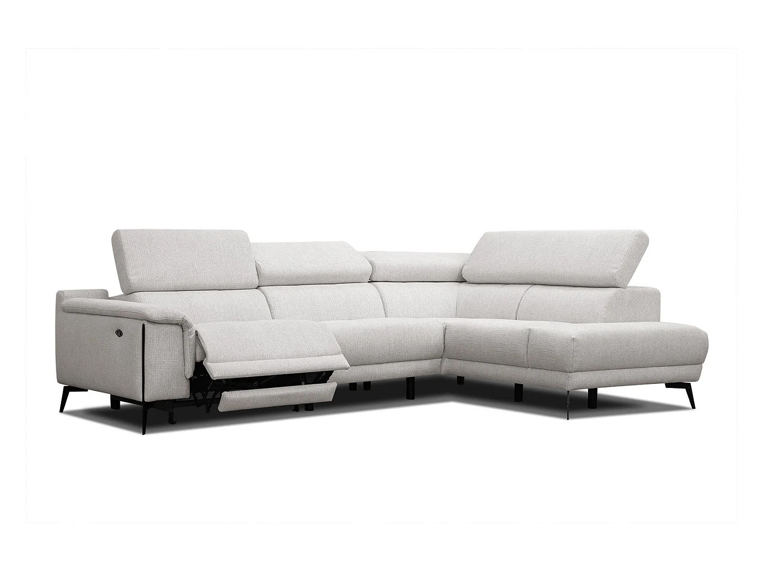 Canapé d'angle droit 4 places avec un relax électrique tissu écru - Matera